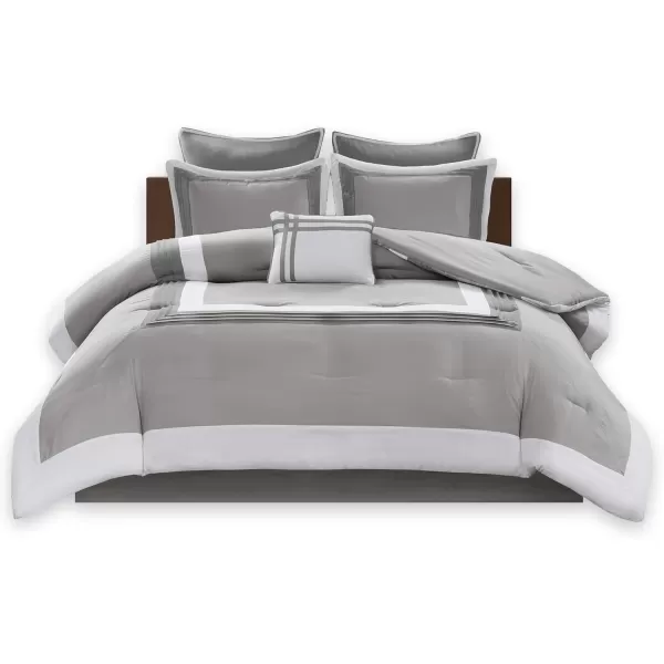 Comfort Spaces Malcom Cozy Comforter Set  Modern Trendy Design All Season Down Alternative Bedding Matching Shams Hotel Deluxe Gray QueenHotel Deluxe Gray