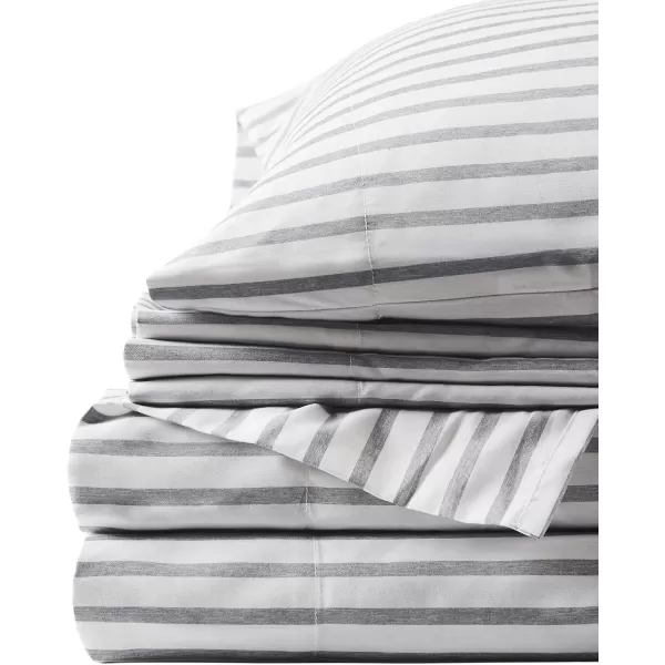 Comfort Spaces Microfiber Bed Sheets Set 14quot Deep Pocket Wrinkle Resistant All Around Elastic  YearRound Cozy Bedding Fitted Sheet ONLY Queen BlackGrey Stripe