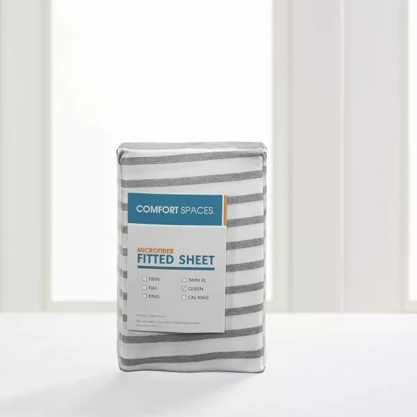Comfort Spaces Microfiber Bed Sheets Set 14quot Deep Pocket Wrinkle Resistant All Around Elastic  YearRound Cozy Bedding Fitted Sheet ONLY Queen BlackGrey Stripe