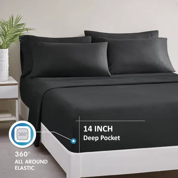 Comfort Spaces Microfiber Bed Sheets Set 14quot Deep Pocket Wrinkle Resistant All Around Elastic  YearRound Cozy Bedding Fitted Sheet ONLY Queen BlackBlack