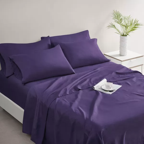 Comfort Spaces Microfiber Bed Sheets Set 14quot Deep Pocket Wrinkle Resistant All Around Elastic  YearRound Cozy Bedding Fitted Sheet ONLY Queen BlackViolet