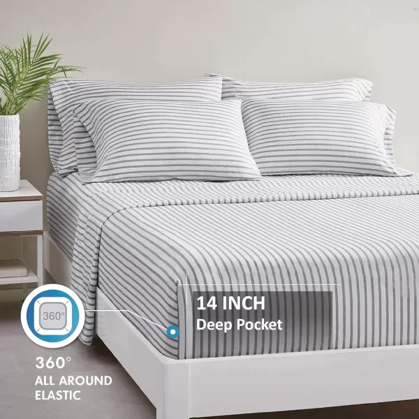 Comfort Spaces Microfiber Bed Sheets Set 14quot Deep Pocket Wrinkle Resistant All Around Elastic  YearRound Cozy Bedding Fitted Sheet ONLY Queen BlackGrey Stripe