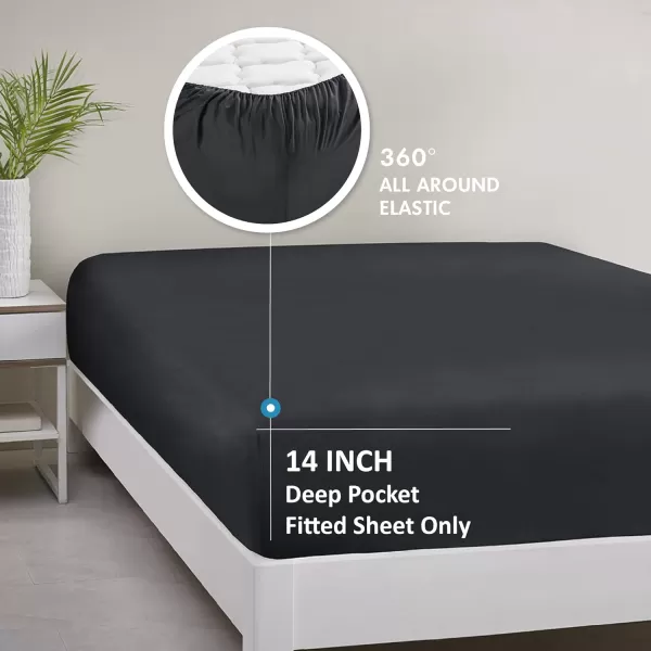 Comfort Spaces Microfiber Bed Sheets Set 14quot Deep Pocket Wrinkle Resistant All Around Elastic  YearRound Cozy Bedding Fitted Sheet ONLY Queen BlackBlack