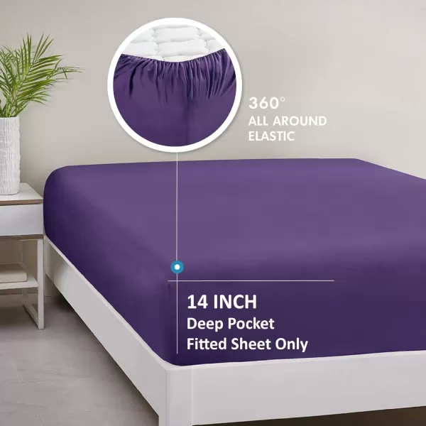 Comfort Spaces Microfiber Bed Sheets Set 14quot Deep Pocket Wrinkle Resistant All Around Elastic  YearRound Cozy Bedding Fitted Sheet ONLY Queen BlackViolet