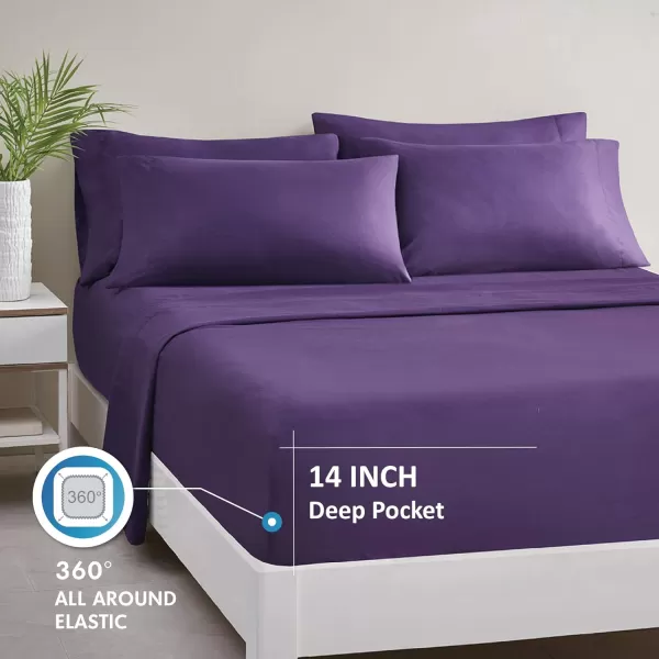 Comfort Spaces Microfiber Bed Sheets Set 14quot Deep Pocket Wrinkle Resistant All Around Elastic  YearRound Cozy Bedding Fitted Sheet ONLY Queen BlackViolet