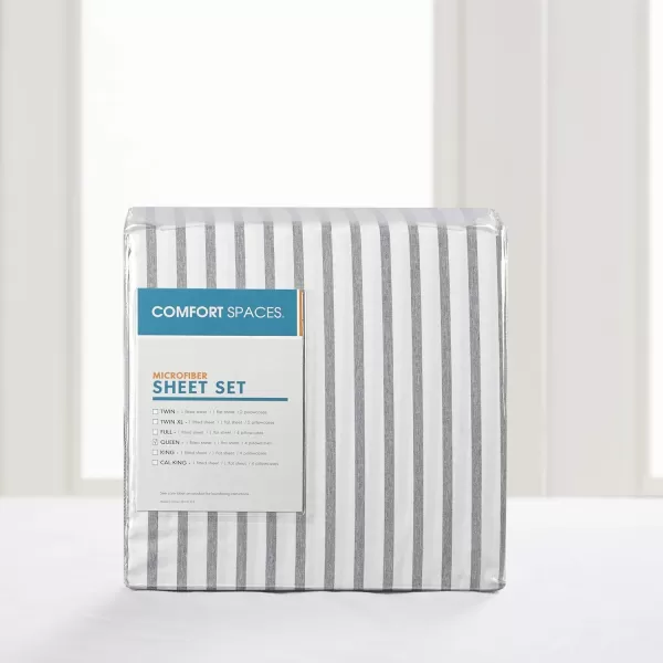 Comfort Spaces Microfiber Bed Sheets Set 14quot Deep Pocket Wrinkle Resistant All Around Elastic  YearRound Cozy Bedding Fitted Sheet ONLY Queen BlackGrey Stripe