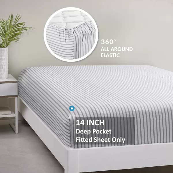 Comfort Spaces Microfiber Bed Sheets Set 14quot Deep Pocket Wrinkle Resistant All Around Elastic  YearRound Cozy Bedding Fitted Sheet ONLY Queen BlackGrey Stripe