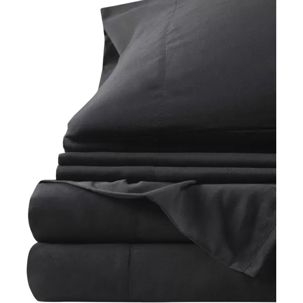 Comfort Spaces Microfiber Bed Sheets Set 14quot Deep Pocket Wrinkle Resistant All Around Elastic  YearRound Cozy Bedding Fitted Sheet ONLY Queen BlackBlack