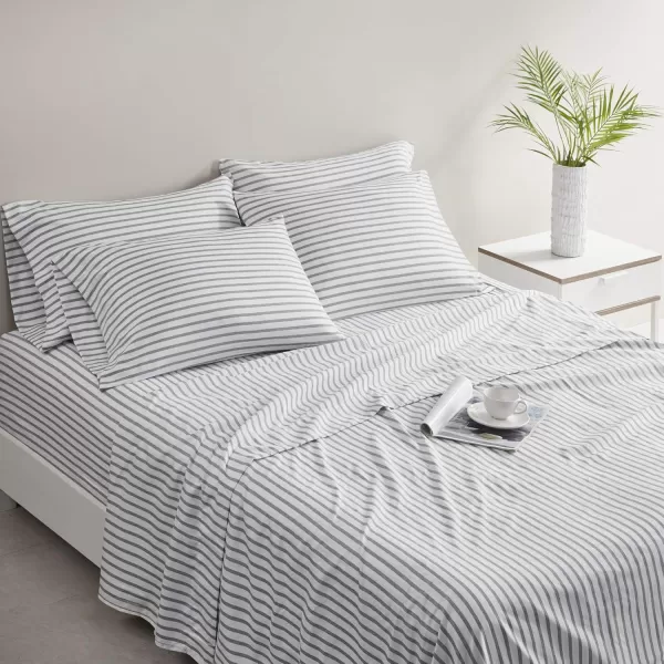 Comfort Spaces Microfiber Bed Sheets Set 14quot Deep Pocket Wrinkle Resistant All Around Elastic  YearRound Cozy Bedding Fitted Sheet ONLY Queen BlackGrey Stripe