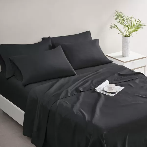 Comfort Spaces Microfiber Bed Sheets Set 14quot Deep Pocket Wrinkle Resistant All Around Elastic  YearRound Cozy Bedding Fitted Sheet ONLY Queen BlackBlack