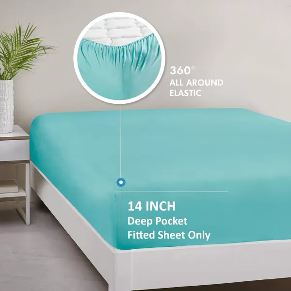 Comfort Spaces Microfiber Bed Sheets Set 14quot Deep Pocket Wrinkle Resistant All Around Elastic  YearRound Cozy Bedding Fitted Sheet ONLY Queen BlackAqua