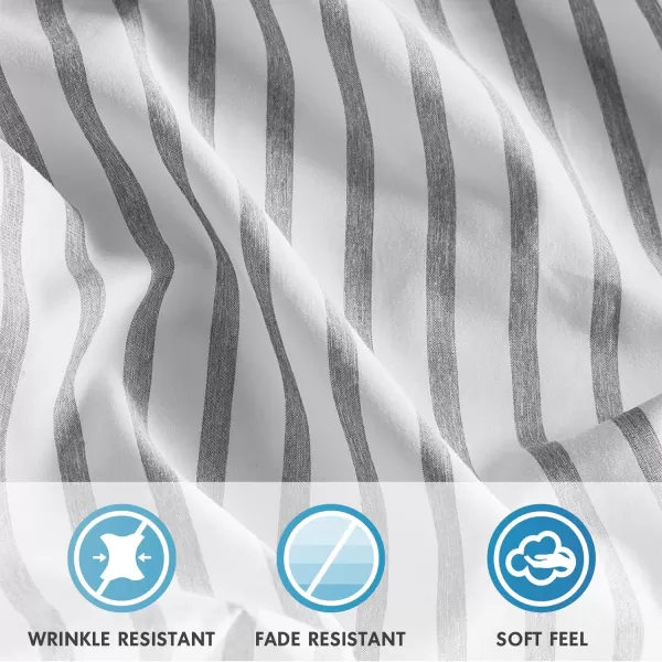 Comfort Spaces Microfiber Bed Sheets Set 14quot Deep Pocket Wrinkle Resistant All Around Elastic  YearRound Cozy Bedding Fitted Sheet ONLY Queen BlackGrey Stripe