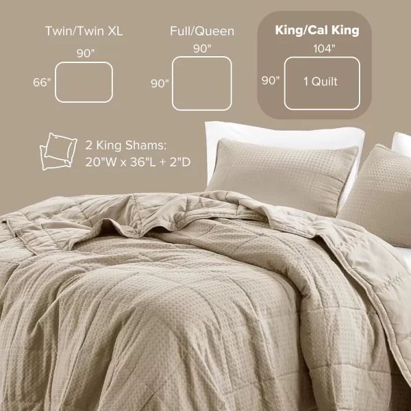 Comfort Spaces Neutral Queen Quilt Set  3 Pieces Breathable Waffle Weave Quilt Sets with Piping Border Modern Farmhouse Cottage Coverlet ampamp Sham All Season Microfiber Queen Bed Set FullQueenNatural