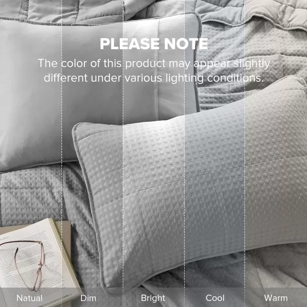 Comfort Spaces Neutral Queen Quilt Set  3 Pieces Breathable Waffle Weave Quilt Sets with Piping Border Modern Farmhouse Cottage Coverlet ampamp Sham All Season Microfiber Queen Bed Set FullQueenGray