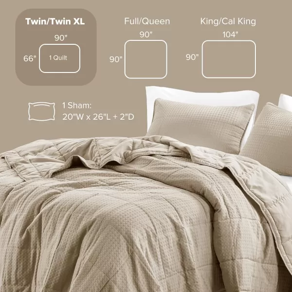 Comfort Spaces Neutral Queen Quilt Set  3 Pieces Breathable Waffle Weave Quilt Sets with Piping Border Modern Farmhouse Cottage Coverlet ampamp Sham All Season Microfiber Queen Bed Set FullQueenNatural