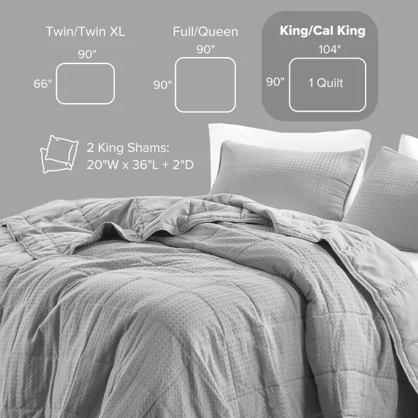 Comfort Spaces Neutral Queen Quilt Set  3 Pieces Breathable Waffle Weave Quilt Sets with Piping Border Modern Farmhouse Cottage Coverlet ampamp Sham All Season Microfiber Queen Bed Set FullQueenGray