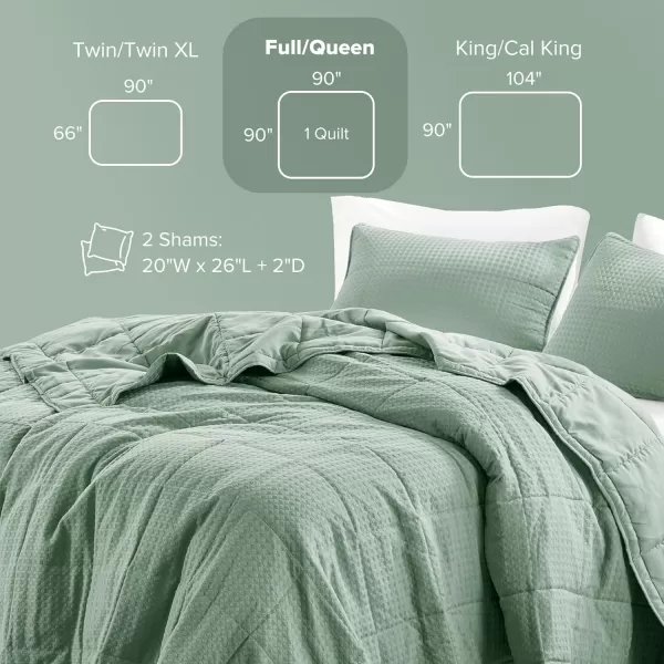 Comfort Spaces Neutral Queen Quilt Set  3 Pieces Breathable Waffle Weave Quilt Sets with Piping Border Modern Farmhouse Cottage Coverlet ampamp Sham All Season Microfiber Queen Bed Set FullQueenGreen