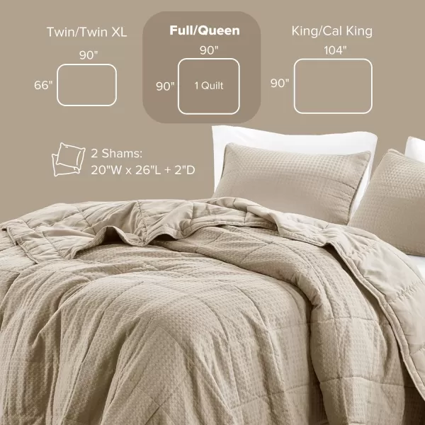 Comfort Spaces Neutral Queen Quilt Set  3 Pieces Breathable Waffle Weave Quilt Sets with Piping Border Modern Farmhouse Cottage Coverlet ampamp Sham All Season Microfiber Queen Bed Set FullQueenNatural