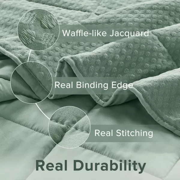 Comfort Spaces Neutral Queen Quilt Set  3 Pieces Breathable Waffle Weave Quilt Sets with Piping Border Modern Farmhouse Cottage Coverlet ampamp Sham All Season Microfiber Queen Bed Set FullQueenGreen