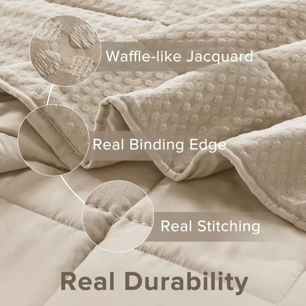 Comfort Spaces Neutral Queen Quilt Set  3 Pieces Breathable Waffle Weave Quilt Sets with Piping Border Modern Farmhouse Cottage Coverlet ampamp Sham All Season Microfiber Queen Bed Set FullQueenNatural