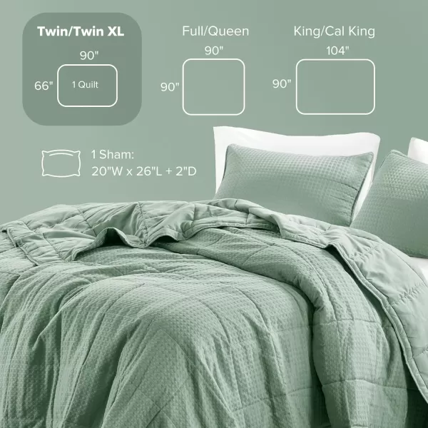 Comfort Spaces Neutral Queen Quilt Set  3 Pieces Breathable Waffle Weave Quilt Sets with Piping Border Modern Farmhouse Cottage Coverlet ampamp Sham All Season Microfiber Queen Bed Set FullQueenGreen