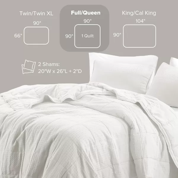 Comfort Spaces Neutral Queen Quilt Set  3 Pieces Breathable Waffle Weave Quilt Sets with Piping Border Modern Farmhouse Cottage Coverlet ampamp Sham All Season Microfiber Queen Bed Set FullQueenWhite