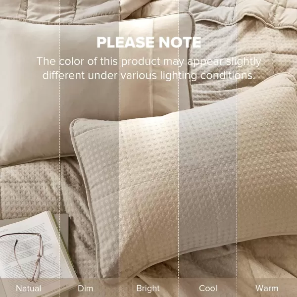 Comfort Spaces Neutral Queen Quilt Set  3 Pieces Breathable Waffle Weave Quilt Sets with Piping Border Modern Farmhouse Cottage Coverlet ampamp Sham All Season Microfiber Queen Bed Set FullQueenNatural