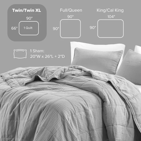 Comfort Spaces Neutral Queen Quilt Set  3 Pieces Breathable Waffle Weave Quilt Sets with Piping Border Modern Farmhouse Cottage Coverlet ampamp Sham All Season Microfiber Queen Bed Set FullQueenGray