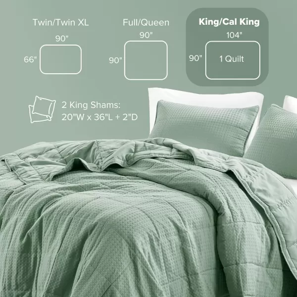 Comfort Spaces Neutral Queen Quilt Set  3 Pieces Breathable Waffle Weave Quilt Sets with Piping Border Modern Farmhouse Cottage Coverlet ampamp Sham All Season Microfiber Queen Bed Set FullQueenGreen