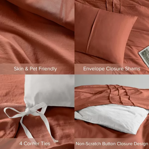Comfort Spaces Olive Green Queen Size Duvet Cover Set  3pc Pintuck Pleated Duvet Cover Queen All Season Lightweight Extra Softness PreWashed Microfiber Queen Bed Cover Shams QueenClay No Comforter