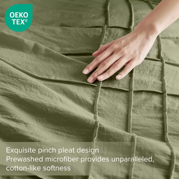 Comfort Spaces Olive Green Queen Size Duvet Cover Set  3pc Pintuck Pleated Duvet Cover Queen All Season Lightweight Extra Softness PreWashed Microfiber Queen Bed Cover Shams QueenOlive Green No Comforter