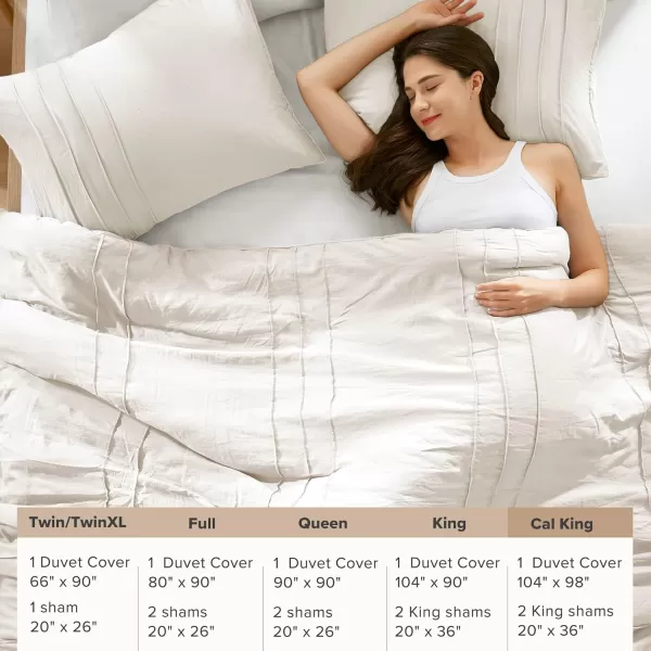 Comfort Spaces Olive Green Queen Size Duvet Cover Set  3pc Pintuck Pleated Duvet Cover Queen All Season Lightweight Extra Softness PreWashed Microfiber Queen Bed Cover Shams QueenCream No Comforter