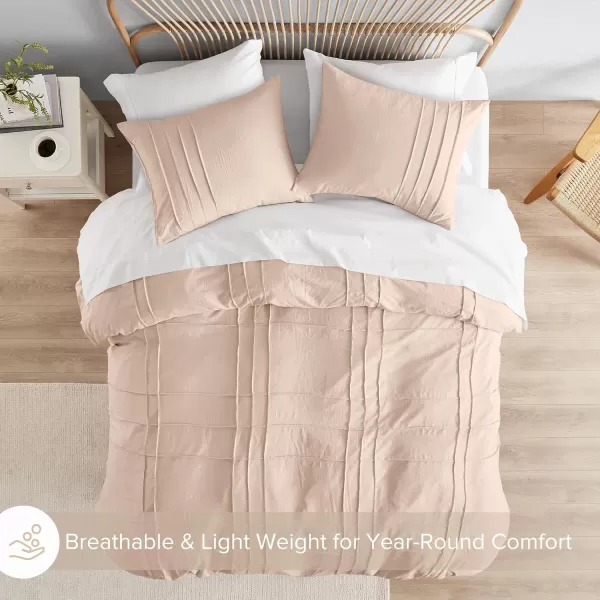 Comfort Spaces Olive Green Queen Size Duvet Cover Set  3pc Pintuck Pleated Duvet Cover Queen All Season Lightweight Extra Softness PreWashed Microfiber Queen Bed Cover Shams QueenBlush No Comforter