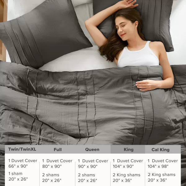 Comfort Spaces Olive Green Queen Size Duvet Cover Set  3pc Pintuck Pleated Duvet Cover Queen All Season Lightweight Extra Softness PreWashed Microfiber Queen Bed Cover Shams QueenGrey No Comforter
