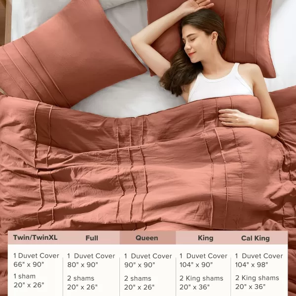Comfort Spaces Olive Green Queen Size Duvet Cover Set  3pc Pintuck Pleated Duvet Cover Queen All Season Lightweight Extra Softness PreWashed Microfiber Queen Bed Cover Shams QueenClay No Comforter