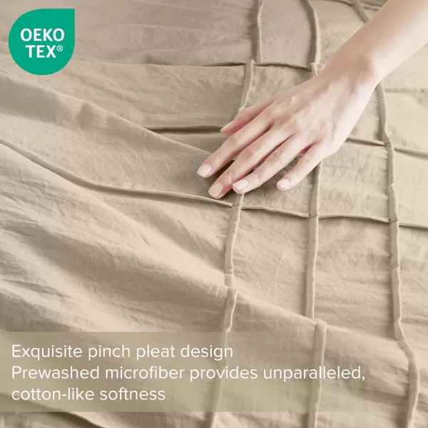 Comfort Spaces Olive Green Queen Size Duvet Cover Set  3pc Pintuck Pleated Duvet Cover Queen All Season Lightweight Extra Softness PreWashed Microfiber Queen Bed Cover Shams QueenKhaki No Comforter