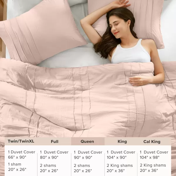 Comfort Spaces Olive Green Queen Size Duvet Cover Set  3pc Pintuck Pleated Duvet Cover Queen All Season Lightweight Extra Softness PreWashed Microfiber Queen Bed Cover Shams QueenBlush No Comforter