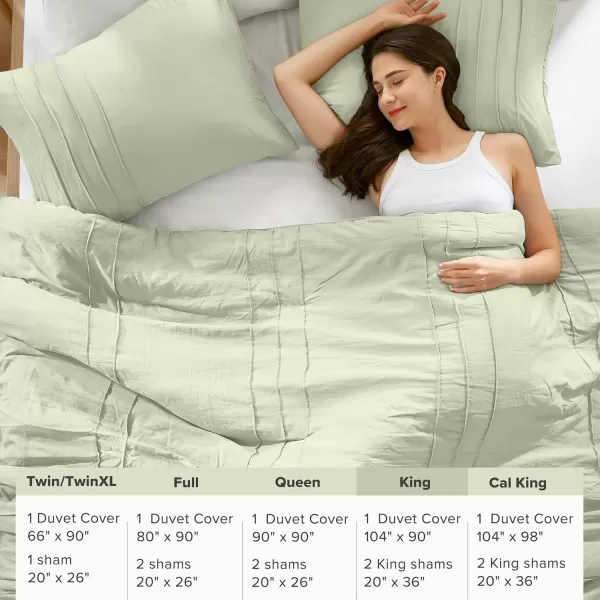 Comfort Spaces Olive Green Queen Size Duvet Cover Set  3pc Pintuck Pleated Duvet Cover Queen All Season Lightweight Extra Softness PreWashed Microfiber Queen Bed Cover Shams QueenSage Green No Comforter