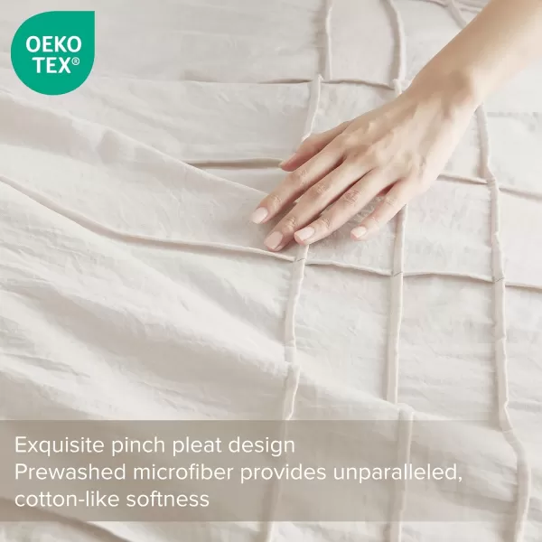 Comfort Spaces Olive Green Queen Size Duvet Cover Set  3pc Pintuck Pleated Duvet Cover Queen All Season Lightweight Extra Softness PreWashed Microfiber Queen Bed Cover Shams QueenCream No Comforter