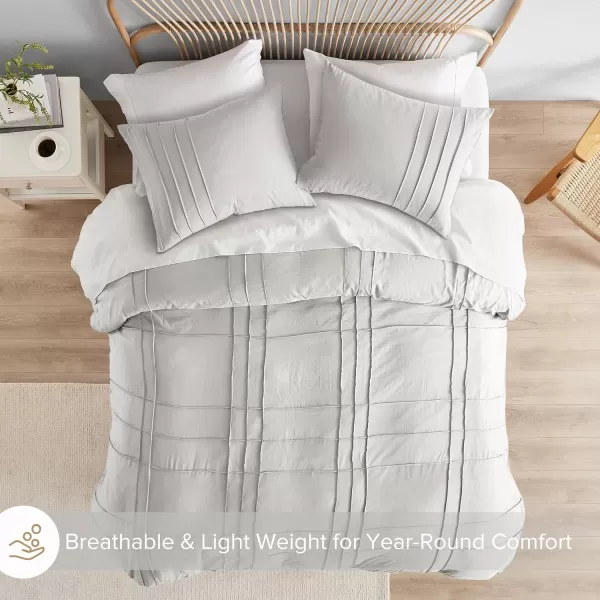 Comfort Spaces Olive Green Queen Size Duvet Cover Set  3pc Pintuck Pleated Duvet Cover Queen All Season Lightweight Extra Softness PreWashed Microfiber Queen Bed Cover Shams QueenSilver No Comforter