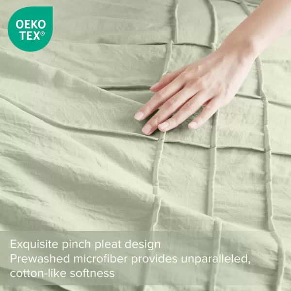 Comfort Spaces Olive Green Queen Size Duvet Cover Set  3pc Pintuck Pleated Duvet Cover Queen All Season Lightweight Extra Softness PreWashed Microfiber Queen Bed Cover Shams QueenSage Green No Comforter