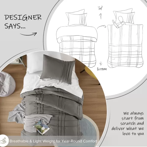 Comfort Spaces Olive Green Queen Size Duvet Cover Set  3pc Pintuck Pleated Duvet Cover Queen All Season Lightweight Extra Softness PreWashed Microfiber Queen Bed Cover Shams QueenGrey No Comforter