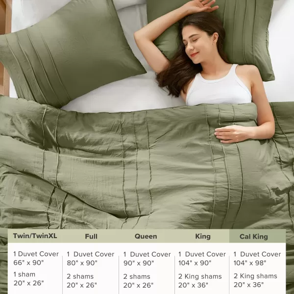 Comfort Spaces Olive Green Queen Size Duvet Cover Set  3pc Pintuck Pleated Duvet Cover Queen All Season Lightweight Extra Softness PreWashed Microfiber Queen Bed Cover Shams QueenOlive Green No Comforter