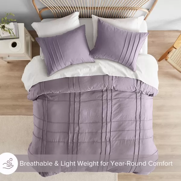 Comfort Spaces Olive Green Queen Size Duvet Cover Set  3pc Pintuck Pleated Duvet Cover Queen All Season Lightweight Extra Softness PreWashed Microfiber Queen Bed Cover Shams QueenPurple No Comforter