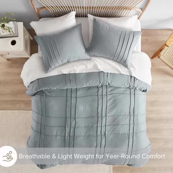 Comfort Spaces Olive Green Queen Size Duvet Cover Set  3pc Pintuck Pleated Duvet Cover Queen All Season Lightweight Extra Softness PreWashed Microfiber Queen Bed Cover Shams QueenBlue Grey No Comforter
