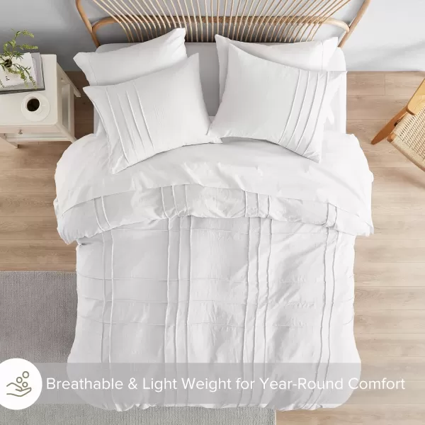Comfort Spaces Olive Green Queen Size Duvet Cover Set  3pc Pintuck Pleated Duvet Cover Queen All Season Lightweight Extra Softness PreWashed Microfiber Queen Bed Cover Shams QueenWhite No Comforter