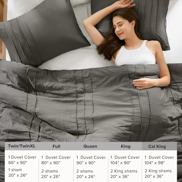 Comfort Spaces Olive Green Queen Size Duvet Cover Set  3pc Pintuck Pleated Duvet Cover Queen All Season Lightweight Extra Softness PreWashed Microfiber Queen Bed Cover Shams QueenGrey No Comforter