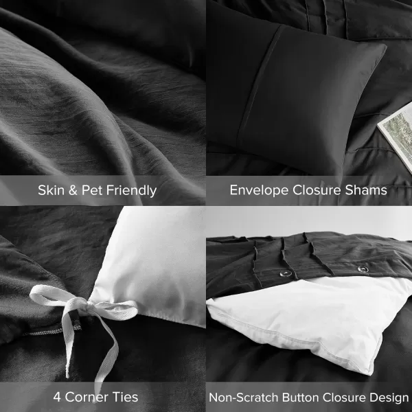 Comfort Spaces Olive Green Queen Size Duvet Cover Set  3pc Pintuck Pleated Duvet Cover Queen All Season Lightweight Extra Softness PreWashed Microfiber Queen Bed Cover Shams QueenBlack No Comforter