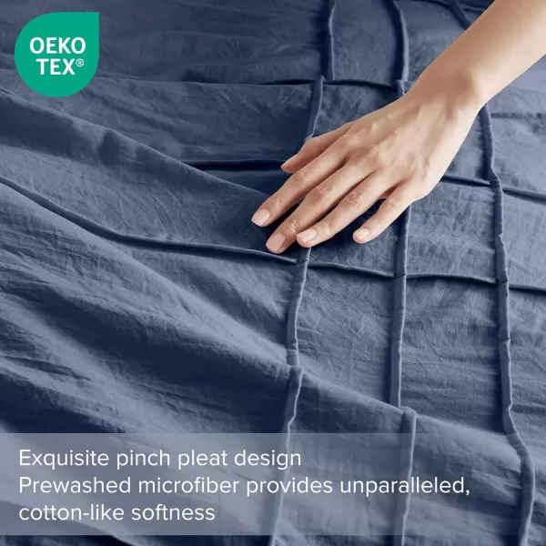Comfort Spaces Olive Green Queen Size Duvet Cover Set  3pc Pintuck Pleated Duvet Cover Queen All Season Lightweight Extra Softness PreWashed Microfiber Queen Bed Cover Shams QueenNavy No Comforter