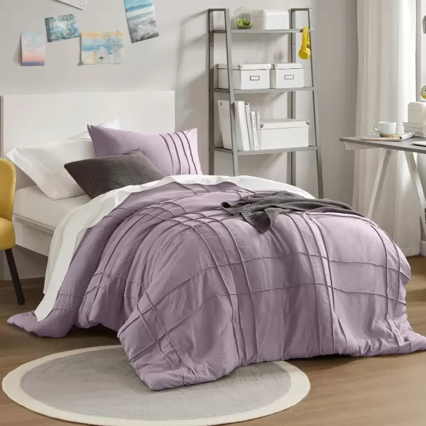 Comfort Spaces Olive Green Queen Size Duvet Cover Set  3pc Pintuck Pleated Duvet Cover Queen All Season Lightweight Extra Softness PreWashed Microfiber Queen Bed Cover Shams QueenPurple No Comforter